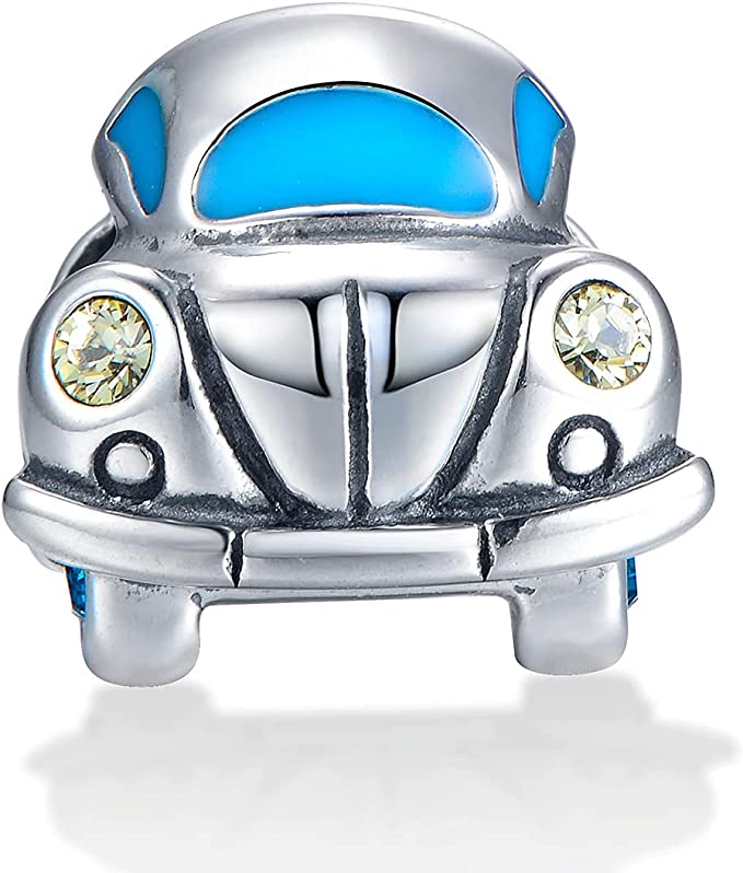 Volkswagen Beetle Budgie Bug Car Sterling Silver Dangle Pendant Bead Charm - Bolenvi Pandora Disney Chamilia Cartier Tiffany Charm Bead Bracelet Jewelry 