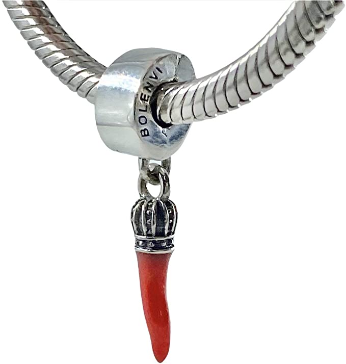 Red Chili Pepper Italian Horn Cornicello Sterling Silver Dangle Pendant Bead Charm - Bolenvi Pandora Disney Chamilia Cartier Tiffany Charm Bead Bracelet Jewelry 