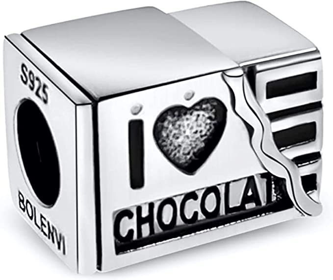 Love Chocolate Valentines Sterling Silver Dangle Pendant Bead Charm - Bolenvi Pandora Disney Chamilia Jewelry 