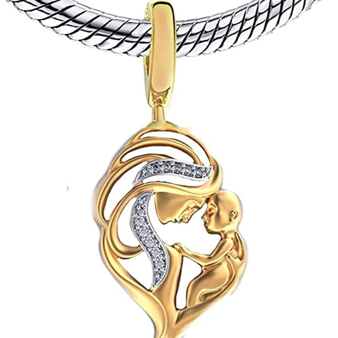 Mom and Baby Sterling Silver Dangle Pendant Bead Charm - Bolenvi Pandora Disney Chamilia Cartier Tiffany Charm Bead Bracelet Jewelry 