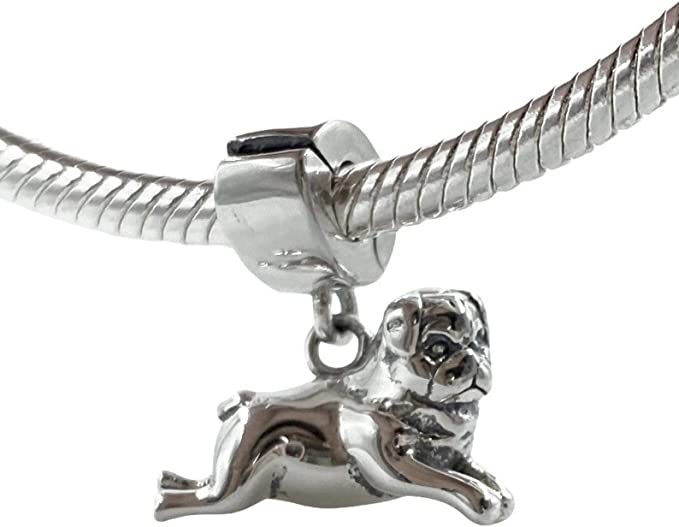 Pug Puggle Mastiff Dog Sterling Silver Dangle Pendant Bead Charm - Bolenvi Pandora Disney Chamilia Cartier Tiffany Charm Bead Bracelet Jewelry 