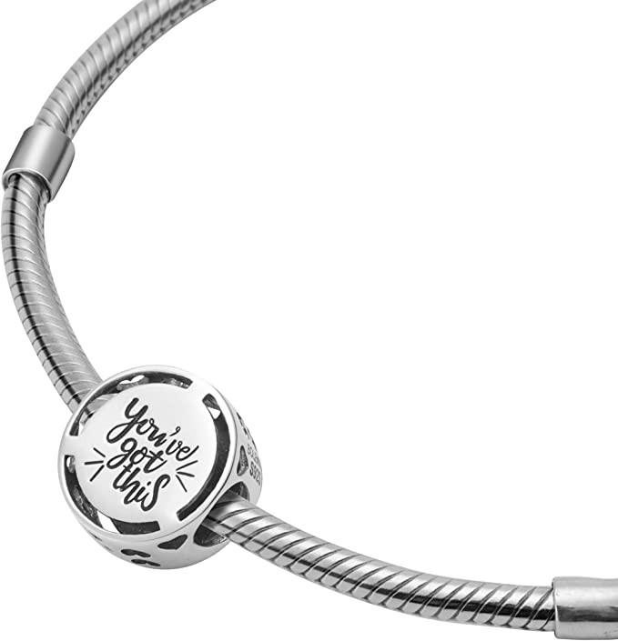 You've Got This Mantra Sterling Silver Bead Charm - Bolenvi Pandora Disney Chamilia Cartier Tiffany Charm Bead Bracelet Jewelry 