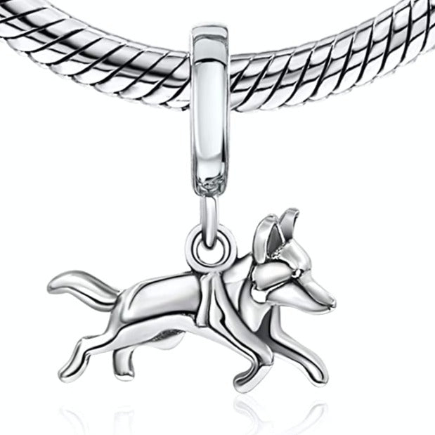German Shepard Shepherd Dog Sterling Silver Dangle Pendant Bead Charm - Bolenvi Pandora Disney Chamilia Cartier Tiffany Charm Bead Bracelet Jewelry 