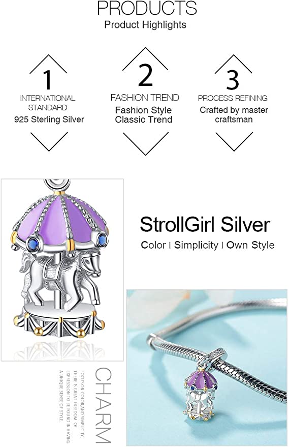 Horse Carousel Merry Go Round Sterling Silver Dangle Pendant Bead Charm - Bolenvi Pandora Disney Chamilia Cartier Tiffany Charm Bead Bracelet Jewelry 