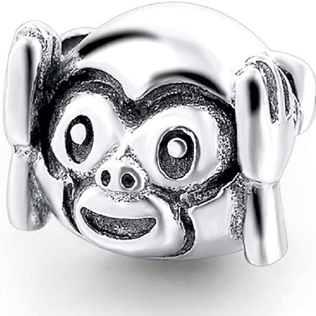 Hear No Evil Monkey Sterling Silver Bead Charm - Bolenvi Pandora Disney Chamilia Cartier Tiffany Charm Bead Bracelet Jewelry 