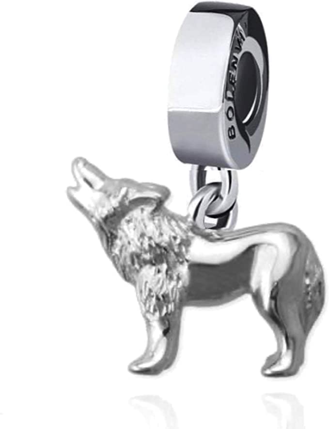 Howling Wolf Sterling Silver Dangle Pendant Bead Charm - Bolenvi Pandora Disney Chamilia Jewelry 