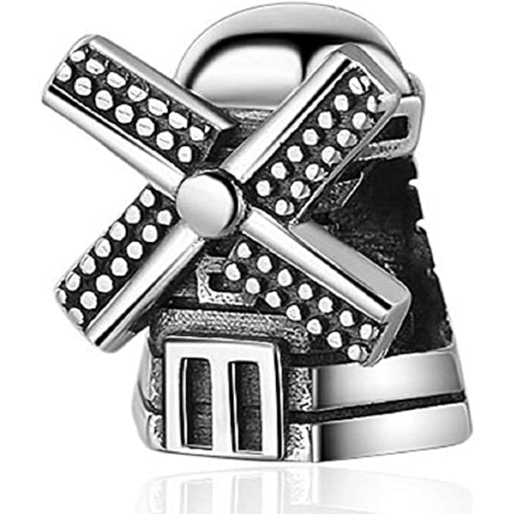 Windmill Small Farm House Sterling Silver Bead Charm - Bolenvi Pandora Disney Chamilia Cartier Tiffany Charm Bead Bracelet Jewelry 