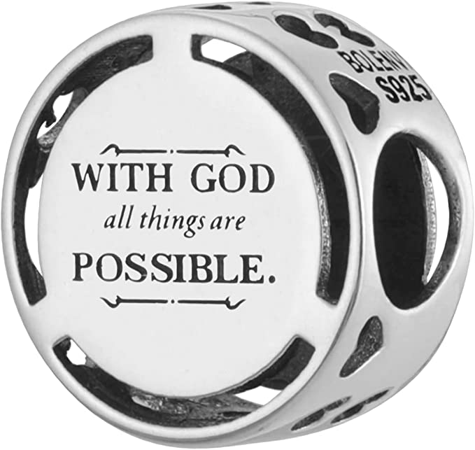 With God All Things Are Possible Sterling Silver Bead Charm - Bolenvi Pandora Disney Chamilia Cartier Tiffany Charm Bead Bracelet Jewelry 