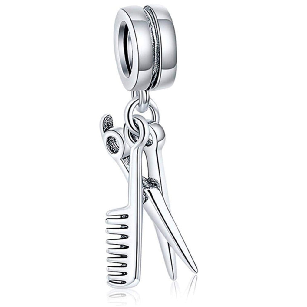 Dangling Hairdresser Scissor Comb Salon Hairstylist Sterling Silver Dangle Pendant Bead Charm - Bolenvi Pandora Disney Chamilia Jewelry 