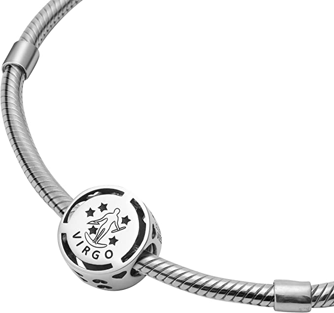 Virgo Zodiac Sign Sterling Silver Bead Charm - Bolenvi Pandora Disney Chamilia Cartier Tiffany Charm Bead Bracelet Jewelry 