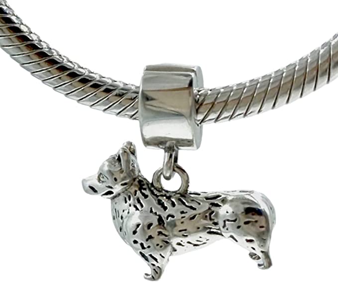 Pembroke Welsh Corgi Dog Sterling Silver Dangle Pendant Bead Charm - Bolenvi Pandora Disney Chamilia Jewelry 