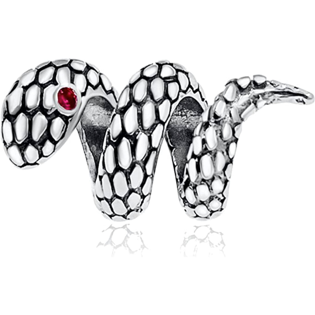 Snake Serpent Red Eyes Sterling Silver Bead Charm - Bolenvi Pandora Disney Chamilia Jewelry 