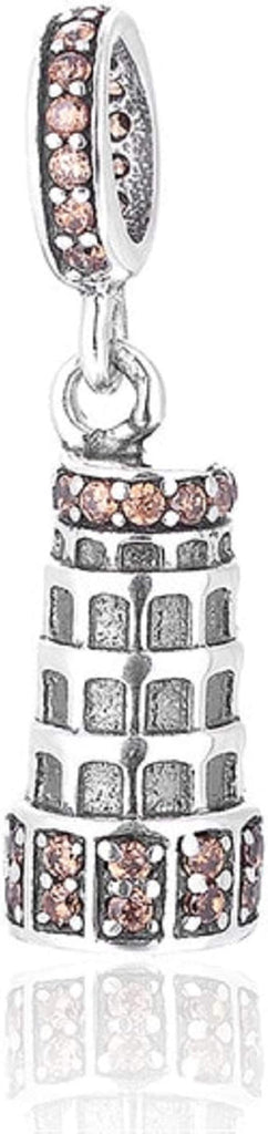 Leaning Tower of Pisa Italy Sterling Silver Dangle Pendant Bead Charm - Bolenvi Pandora Disney Chamilia Cartier Tiffany Charm Bead Bracelet Jewelry 