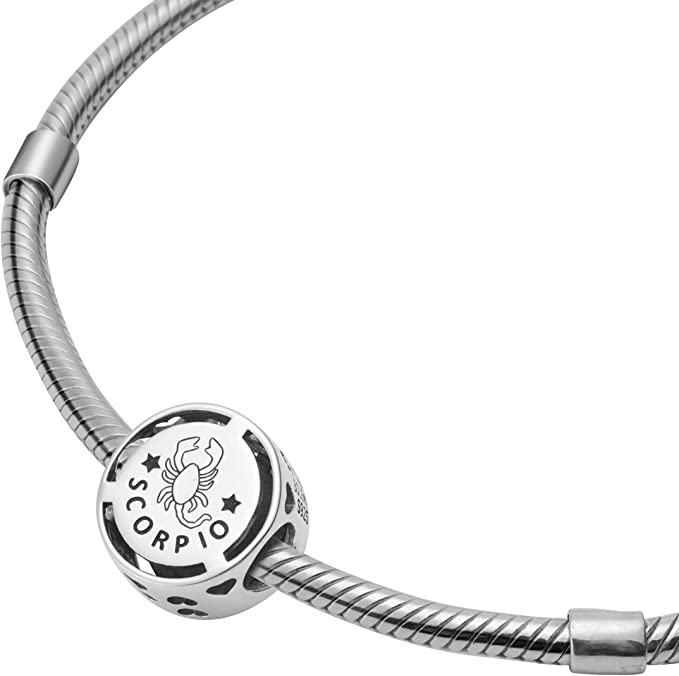 Scorpio Zodiac Sign Sterling Silver Bead Charm - Bolenvi Pandora Disney Chamilia Cartier Tiffany Charm Bead Bracelet Jewelry 
