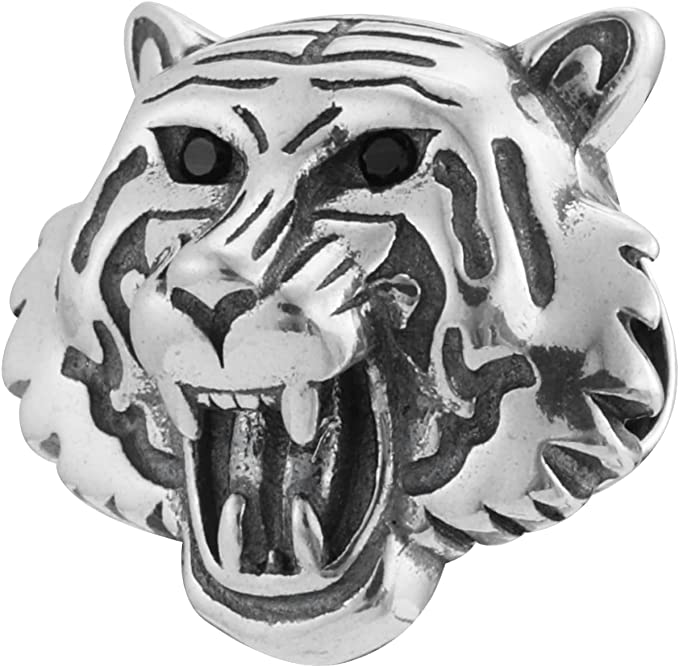 Roaring Tiger Head Sterling Silver Bead Charm - Bolenvi Pandora Disney Chamilia Cartier Tiffany Charm Bead Bracelet Jewelry 