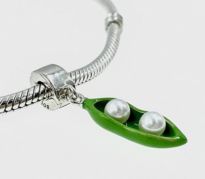 Green Sweet Pea Peapod Sterling Silver Dangle Pendant Bead Charm - Bolenvi Pandora Disney Chamilia Jewelry 