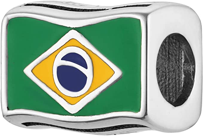 Brazil Flags Travel Country Sterling Silver Dangle Pendant Bead Charm - Bolenvi Pandora Disney Chamilia Jewelry 