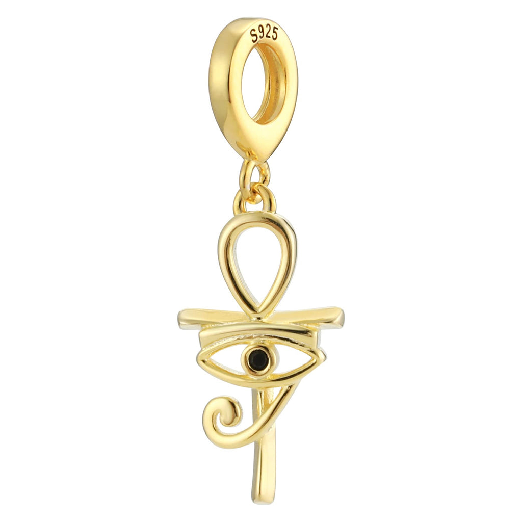 Egyptian Horus Ankh Life Gold Sterling Silver Dangle Pendant Bead Charm - Bolenvi Pandora Disney Chamilia Cartier Tiffany Charm Bead Bracelet Jewelry 