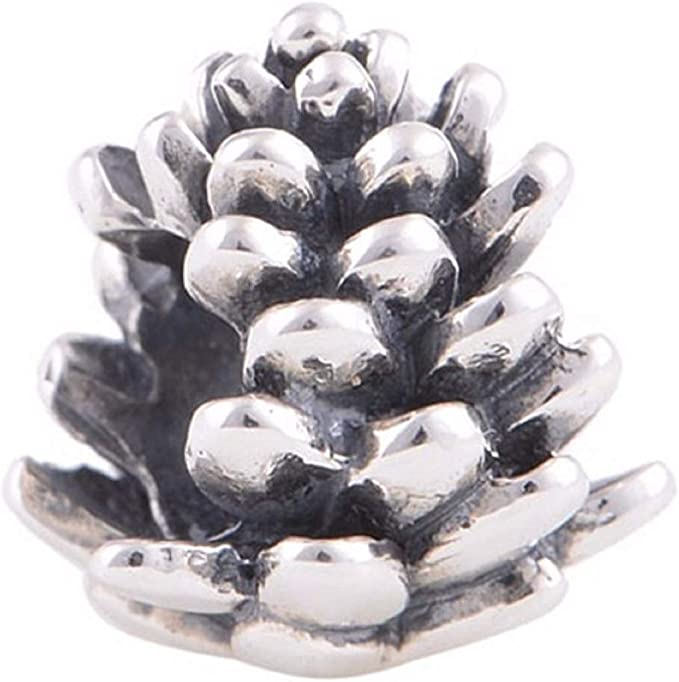 Pinecone Pine-cone Sterling Silver Bead Charm - Bolenvi Pandora Disney Chamilia Cartier Tiffany Charm Bead Bracelet Jewelry 