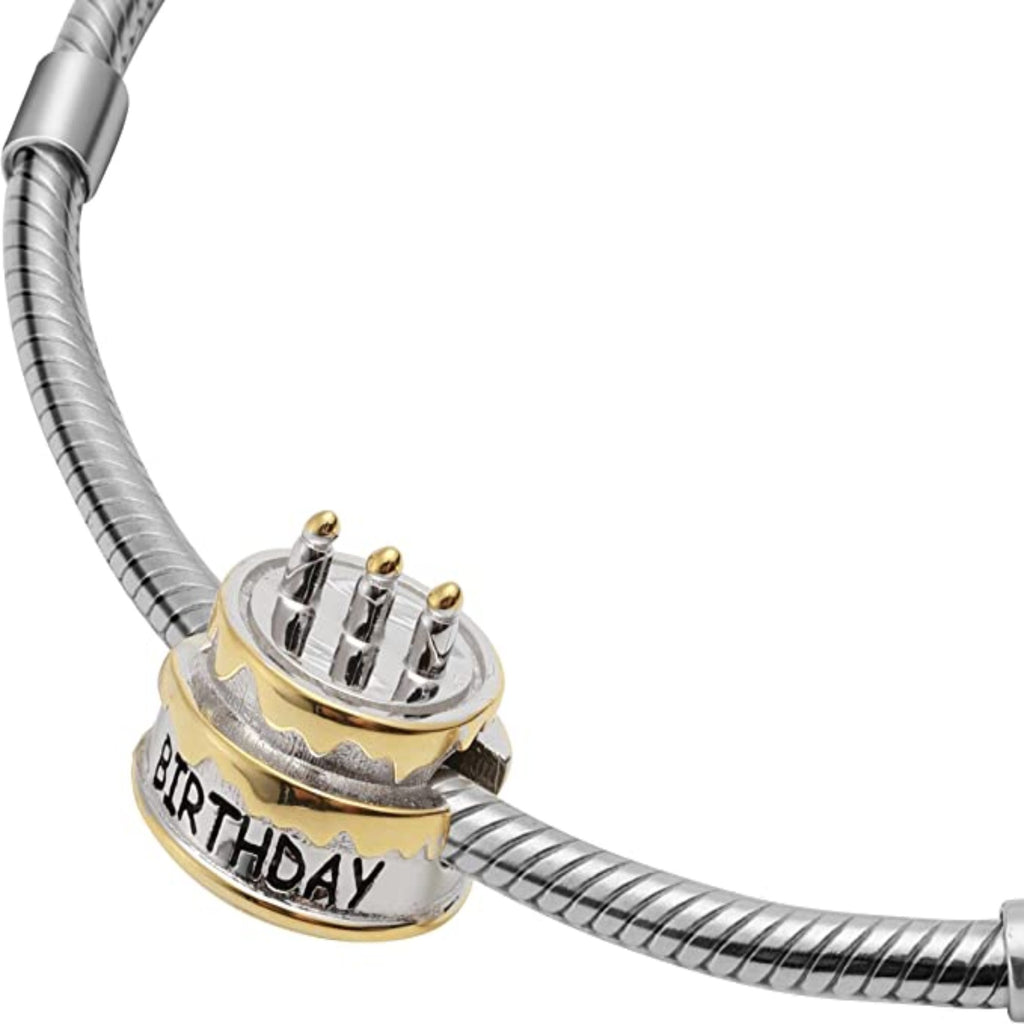 Happy Birthday Cake Sterling Silver Bead Charm - Bolenvi Pandora Disney Chamilia Cartier Tiffany Charm Bead Bracelet Jewelry 