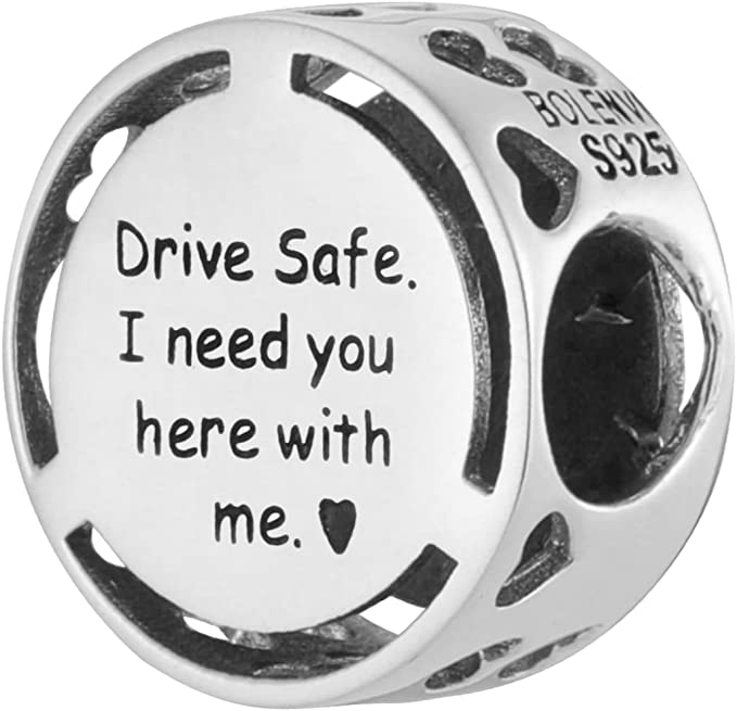 Drive Safe. I Need You Here With Me. Sterling Silver Bead Charm - Bolenvi Pandora Disney Chamilia Cartier Tiffany Charm Bead Bracelet Jewelry 