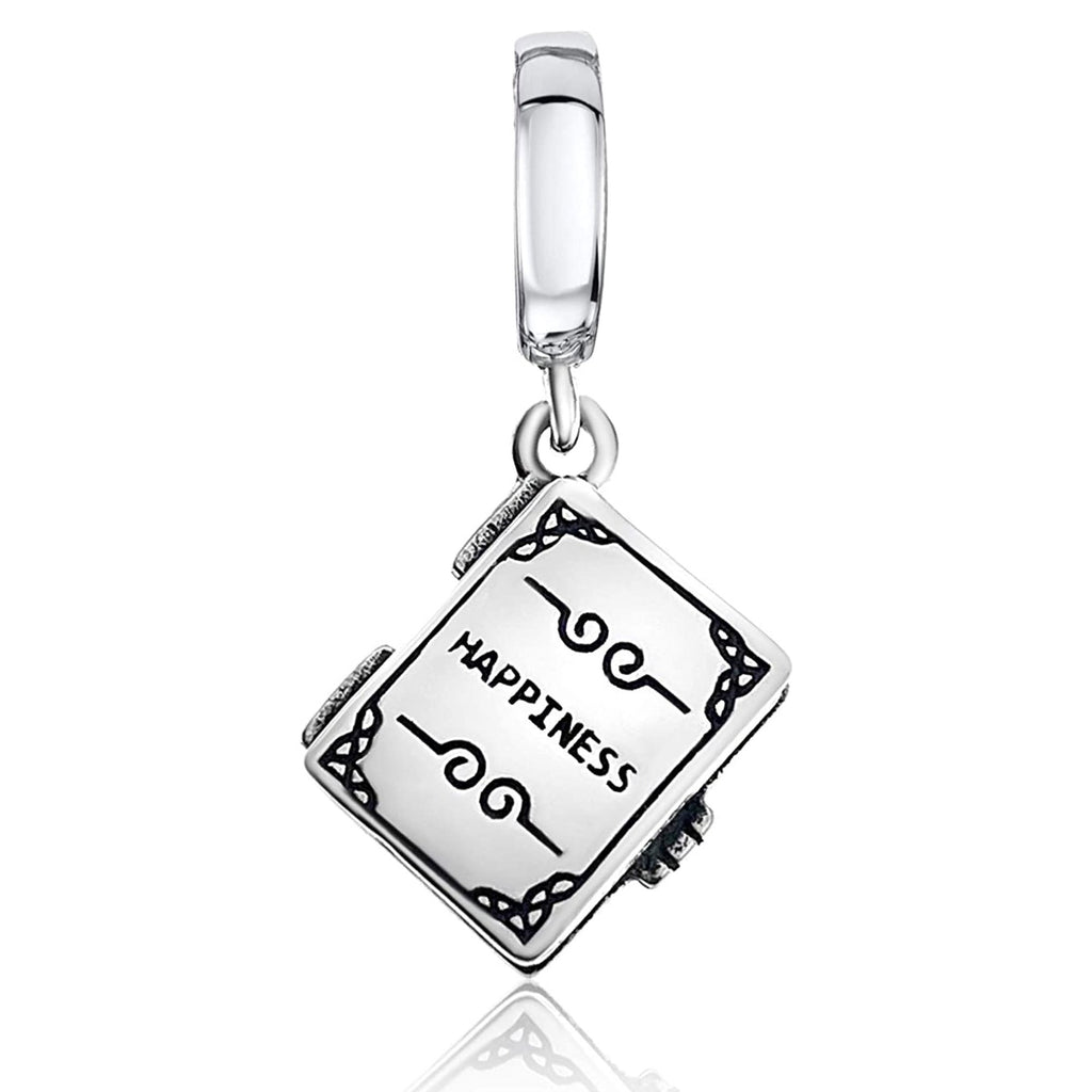 Happiness Book Sterling Silver Dangle Pendant Bead Charm - Bolenvi Pandora Disney Chamilia Cartier Tiffany Charm Bead Bracelet Jewelry 