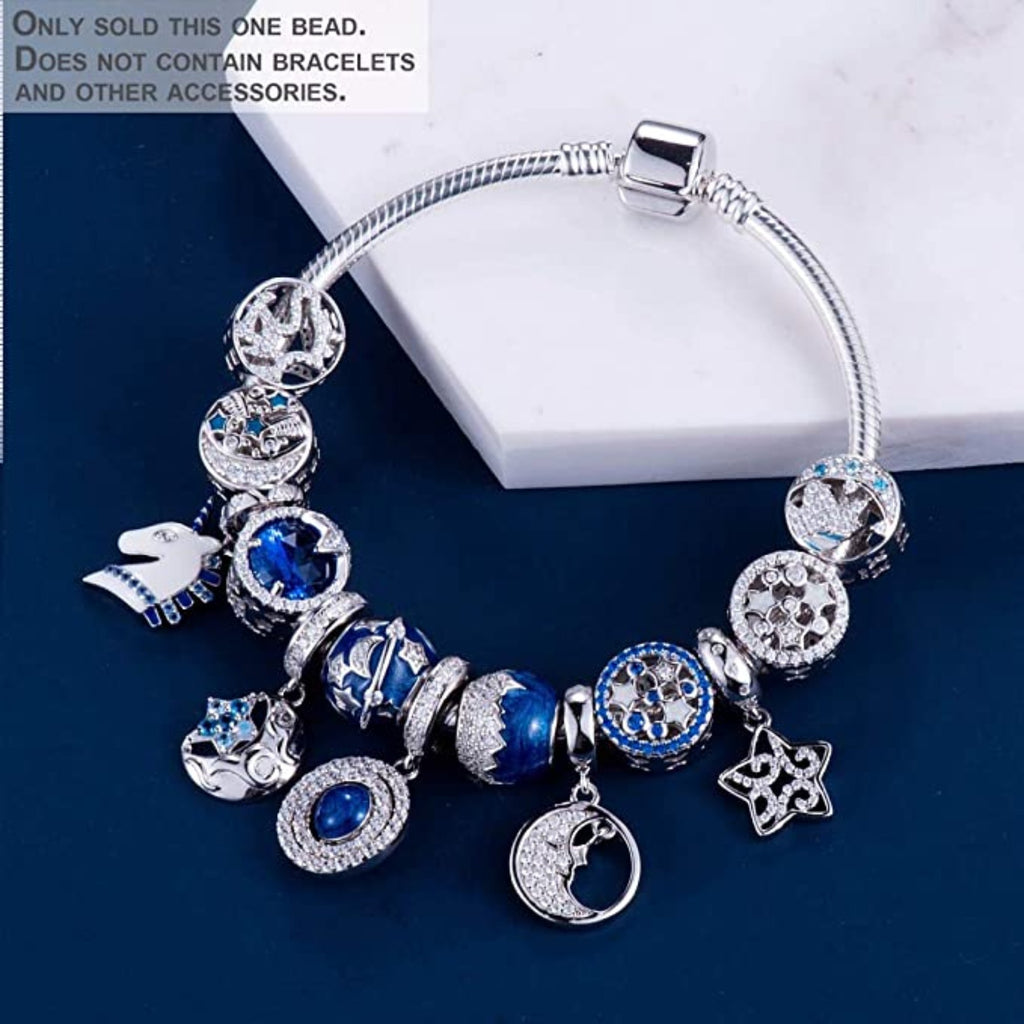 Crystallized Blue Mountain Peak and Ocean Sterling Silver Dangle Pendant Bead Charm - Bolenvi Pandora Disney Chamilia Cartier Tiffany Charm Bead Bracelet Jewelry 