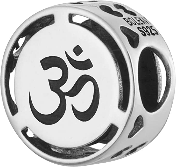 Om Ahm Ohm Sterling Silver Bead Charm - Bolenvi Pandora Disney Chamilia Cartier Tiffany Charm Bead Bracelet Jewelry 