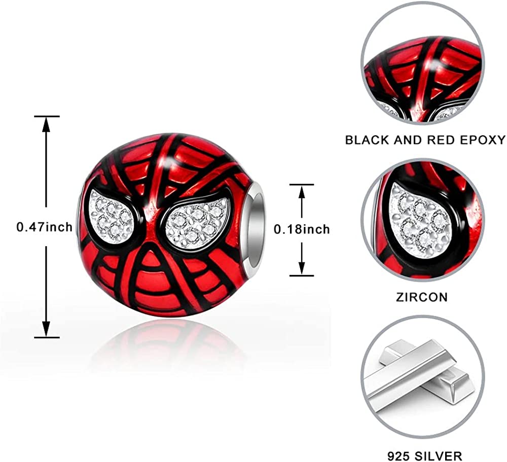 Red Spiderman Spider Man Sterling Silver Dangle Pendant Bead Charm - Bolenvi Pandora Disney Chamilia Jewelry 