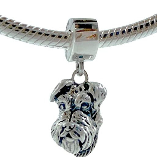 Schnauzer Miniature Dog Head Sterling Silver Dangle Pendant Bead Charm - Bolenvi Pandora Disney Chamilia Jewelry 