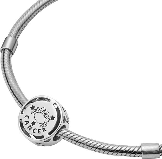 Cancer Zodiac Sign Sterling Silver Bead Charm - Bolenvi Pandora Disney Chamilia Cartier Tiffany Charm Bead Bracelet Jewelry 