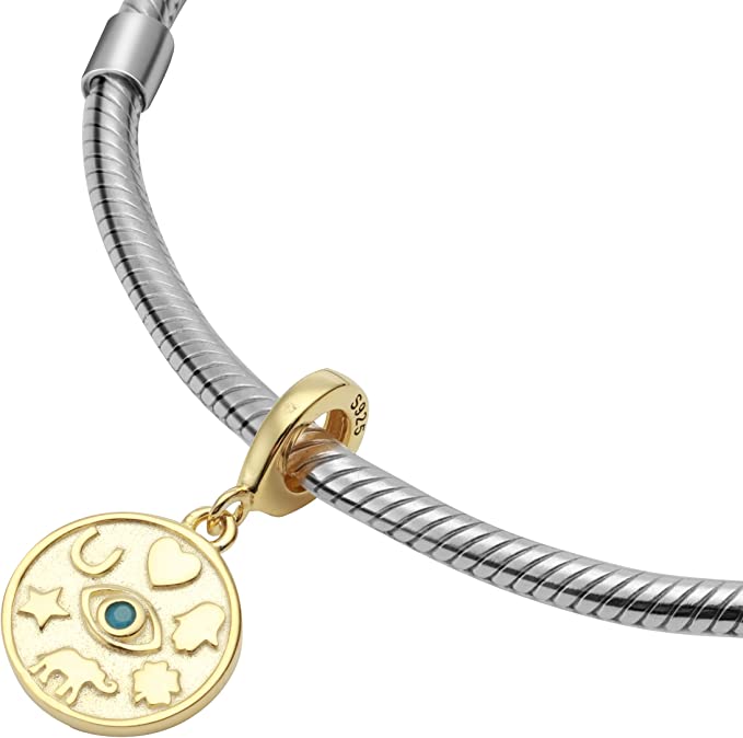 Magical Gold Lucky Amulet Sterling Silver Dangle Pendant Bead Charm - Bolenvi Pandora Disney Chamilia Cartier Tiffany Charm Bead Bracelet Jewelry 