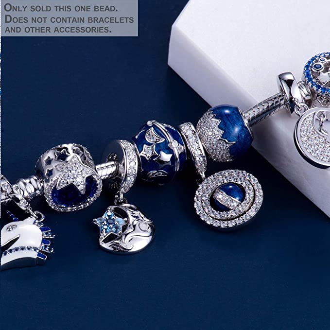 Crystallized Blue Mountain Peak and Ocean Sterling Silver Dangle Pendant Bead Charm - Bolenvi Pandora Disney Chamilia Cartier Tiffany Charm Bead Bracelet Jewelry 