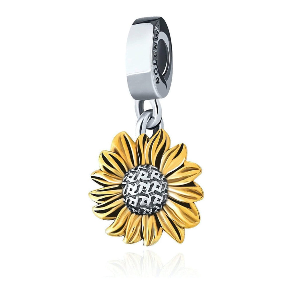 Gold Sunflower Sunshine Sterling Silver Dangle Pendant Bead Charm - Bolenvi Pandora Disney Chamilia Jewelry 