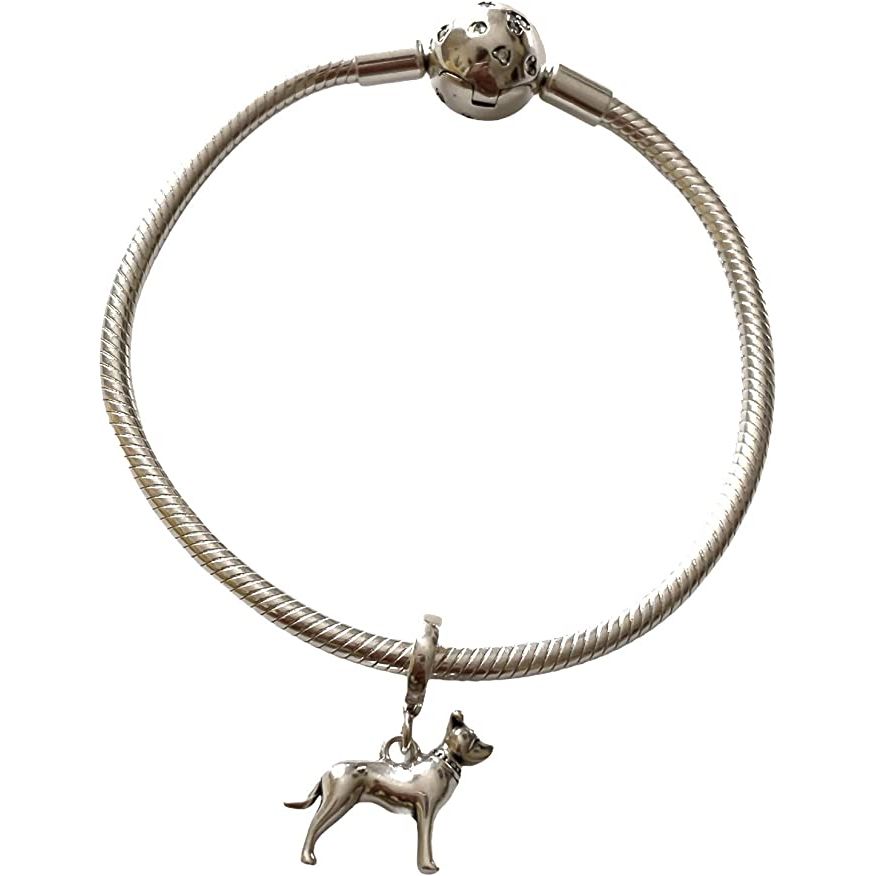 Pitbull Sterling Silver Dangle Pendant Charm