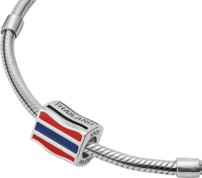 Thailand Flags Travel Country Sterling Silver Dangle Pendant Bead Charm - Bolenvi Pandora Disney Chamilia Jewelry 