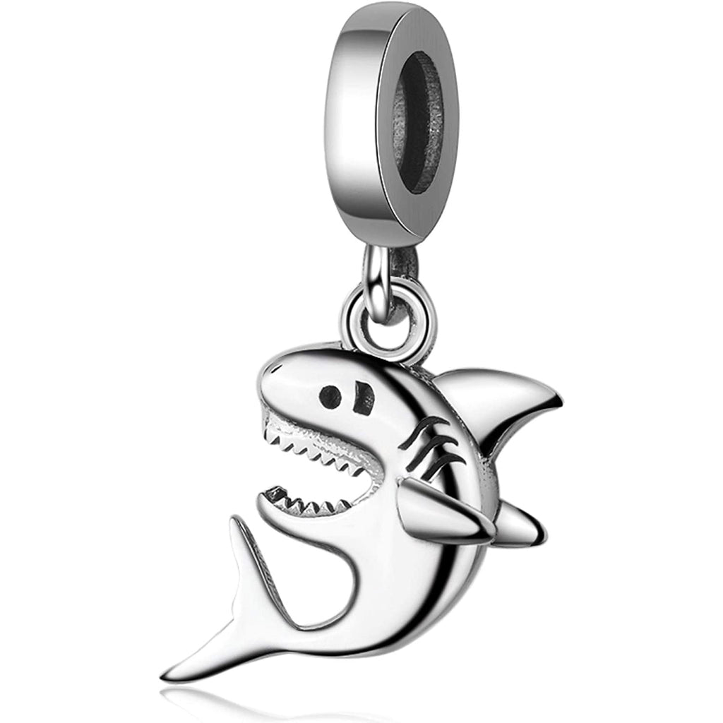 Happy Shark Sterling Silver Dangle Pendant Bead Charm - Bolenvi Pandora Disney Chamilia Cartier Tiffany Charm Bead Bracelet Jewelry 