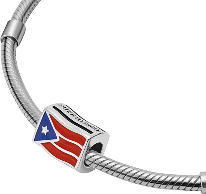 Puerto Rico Flags Travel Country Sterling Silver Dangle Pendant Bead Charm - Bolenvi Pandora Disney Chamilia Jewelry 