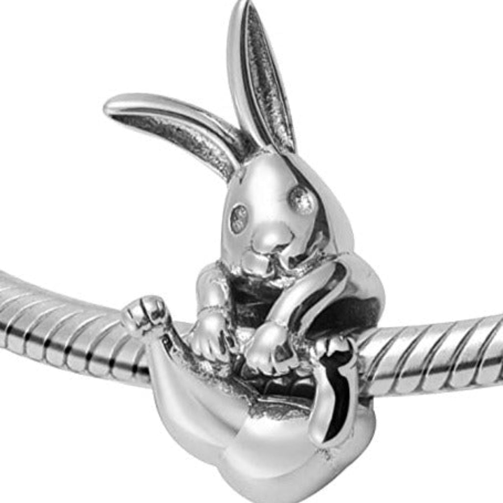 Jack Rabbit Easter Bunny Sterling Silver Bead Charm - Bolenvi Pandora Disney Chamilia Cartier Tiffany Charm Bead Bracelet Jewelry 