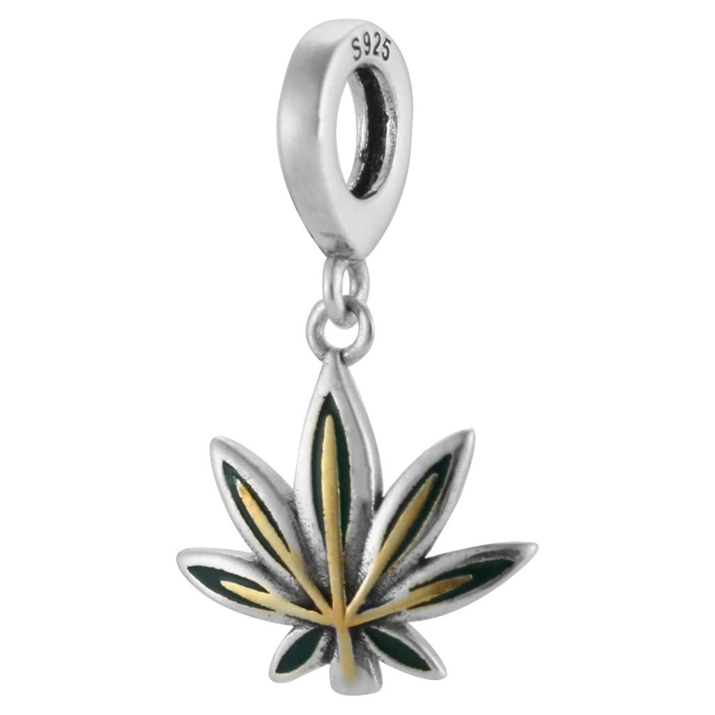 Marijuana Leaf Sterling Silver Dangle Pendant Bead Charm - Bolenvi Pandora Disney Chamilia Cartier Tiffany Charm Bead Bracelet Jewelry 