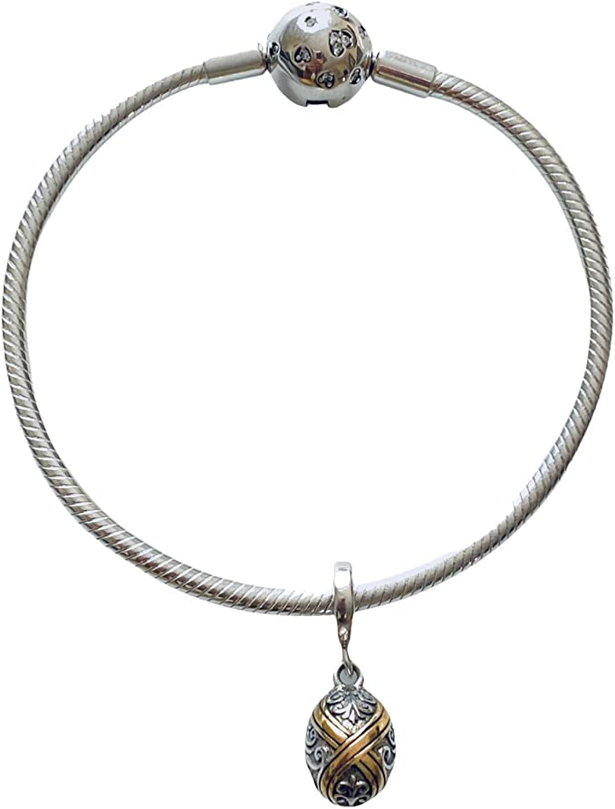 Gold Faberge Egg Sterling Silver Dangle Pendant Bead Charm - Bolenvi Pandora Disney Chamilia Cartier Tiffany Charm Bead Bracelet Jewelry 