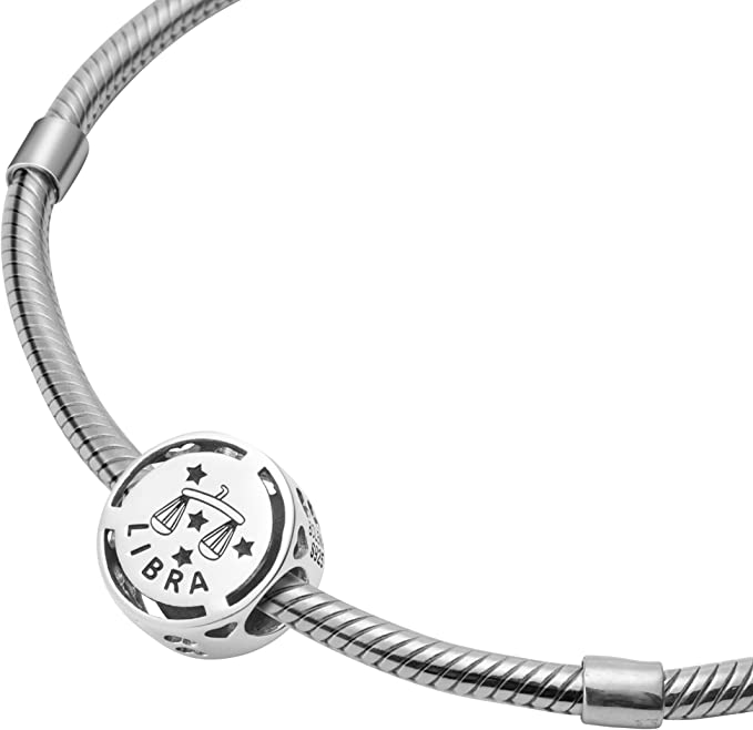 Libra Zodiac Sign Sterling Silver Bead Charm - Bolenvi Pandora Disney Chamilia Cartier Tiffany Charm Bead Bracelet Jewelry 