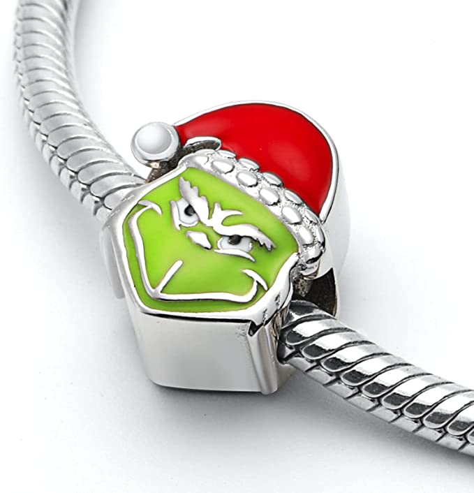 Mischievous Grinch Stole Christmas Green Red Sterling Silver Dangle Pendant Bead Charm - Bolenvi Pandora Disney Chamilia Jewelry 