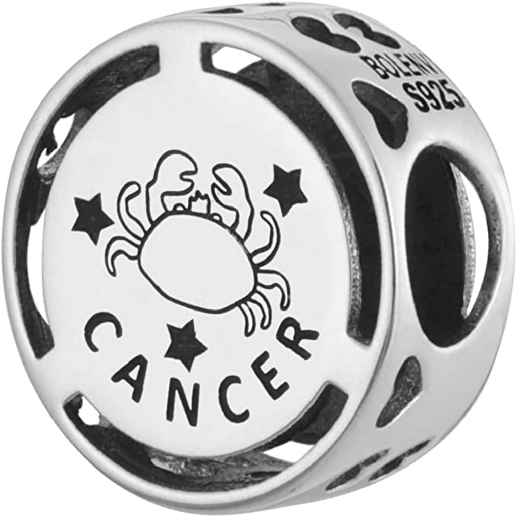 Cancer Zodiac Sign Sterling Silver Bead Charm - Bolenvi Pandora Disney Chamilia Cartier Tiffany Charm Bead Bracelet Jewelry 