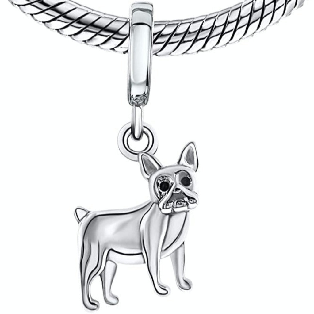 Boston Terrier French Bulldog Bull Dog Sterling Silver Dangle Pendant Bead Charm - Bolenvi Pandora Disney Chamilia Jewelry 