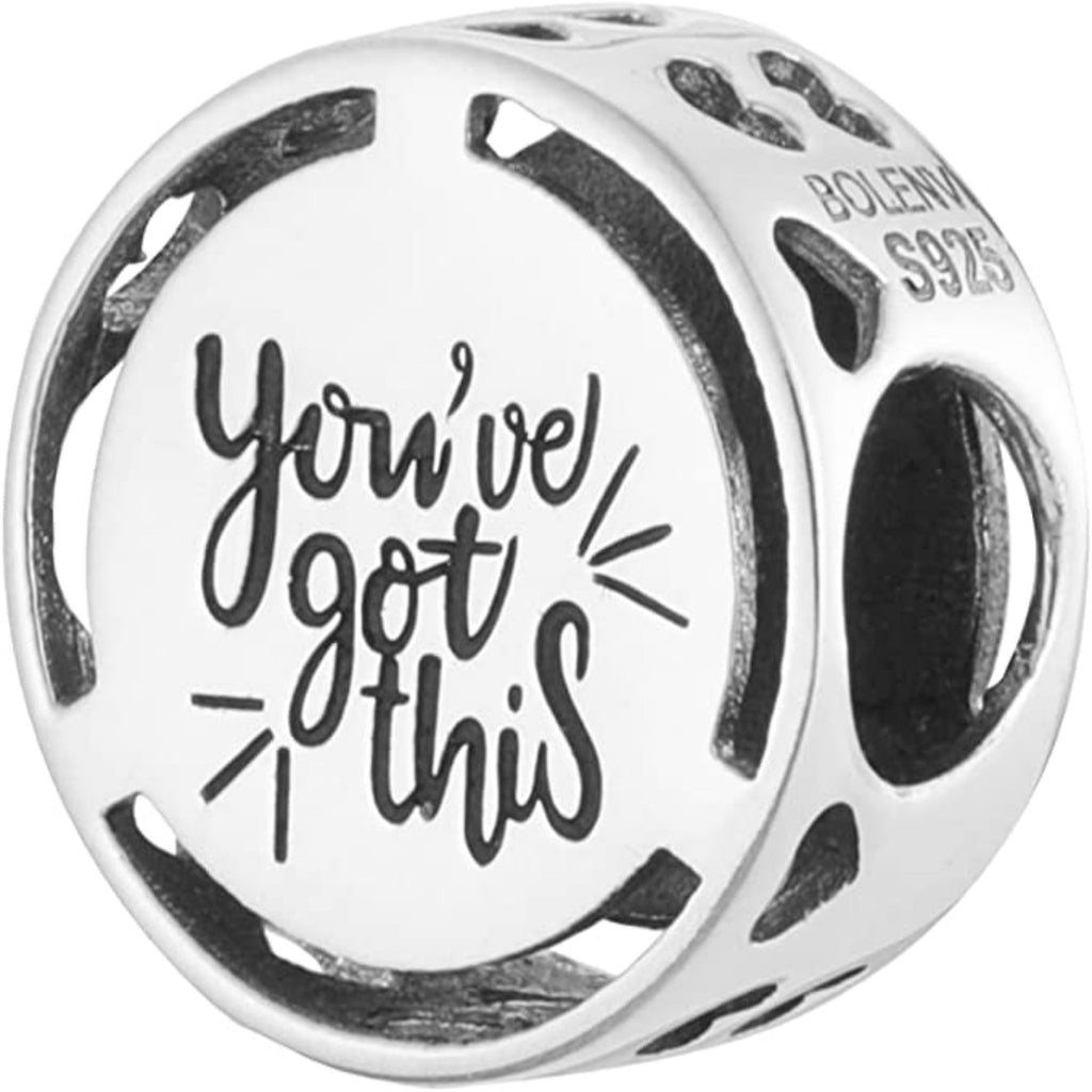 You've Got This Mantra Sterling Silver Bead Charm - Bolenvi Pandora Disney Chamilia Cartier Tiffany Charm Bead Bracelet Jewelry 