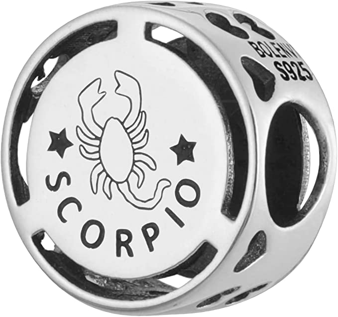 Scorpio Zodiac Sign Sterling Silver Bead Charm - Bolenvi Pandora Disney Chamilia Cartier Tiffany Charm Bead Bracelet Jewelry 