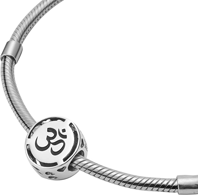 Om Ahm Ohm Sterling Silver Bead Charm - Bolenvi Pandora Disney Chamilia Cartier Tiffany Charm Bead Bracelet Jewelry 