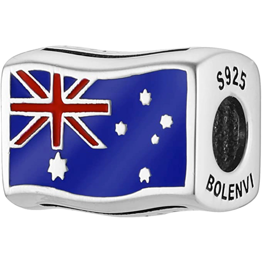 Australia Flag Country Sterling Silver Bead Charm - Bolenvi Pandora Disney Chamilia Jewelry 