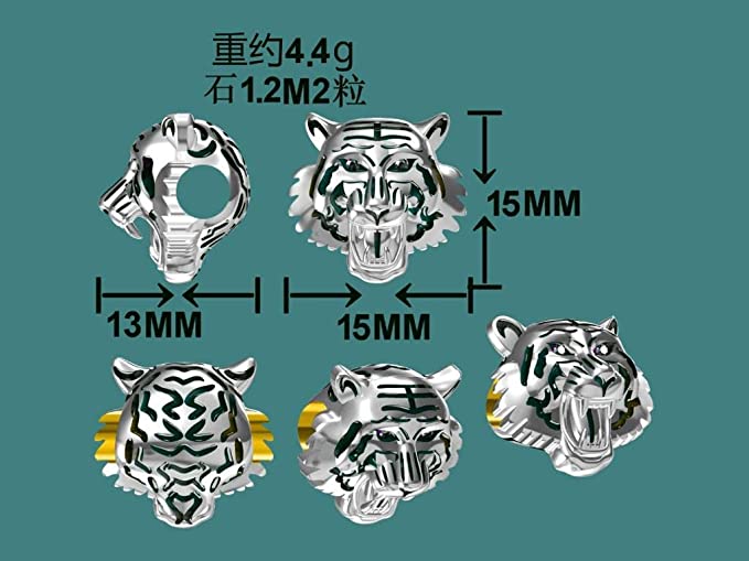 Roaring Tiger Head Sterling Silver Bead Charm - Bolenvi Pandora Disney Chamilia Cartier Tiffany Charm Bead Bracelet Jewelry 